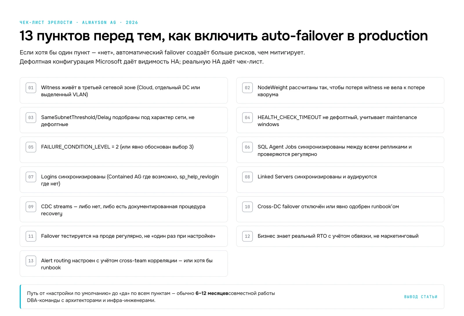 Чек-лист зрелости AlwaysOn AG в 2026: 13 пунктов для проверки